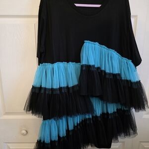 Elegant Black and Blue High Low Dress